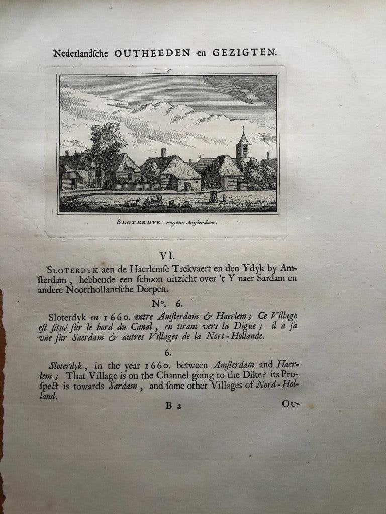 006 / Sloterdijk Buiten Amsterdam Kopergravure 1725, Ophalen of Verzenden