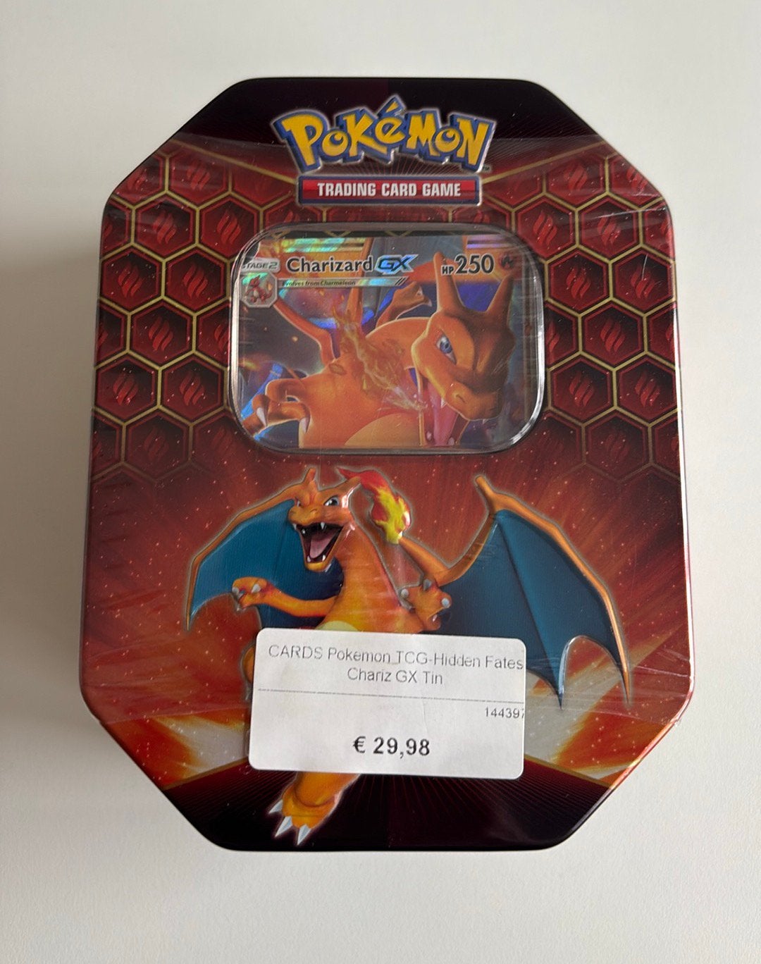 Charizard GX Hidden Fates Tin Sealed Pokemon, Ophalen of Verzenden, Zo goed als nieuw, Boosterbox, Foil