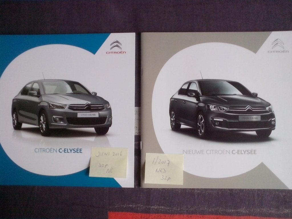 2x Citroën C-Elysée brochures folders 2016 + 2017 Nederland, Ophalen of Verzenden, Zo goed als nieuw, Citroën