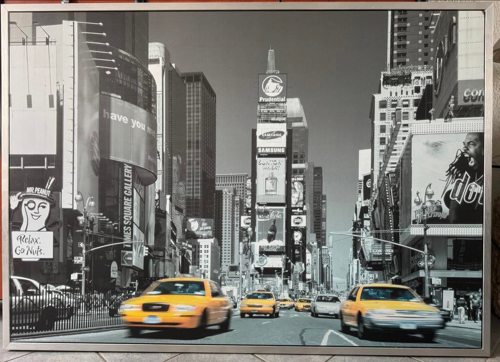 120*140 Times Square New York Zwart-Wit met Gele Taxi's, Ophalen, Zo goed als nieuw, 125 cm of meer, Print