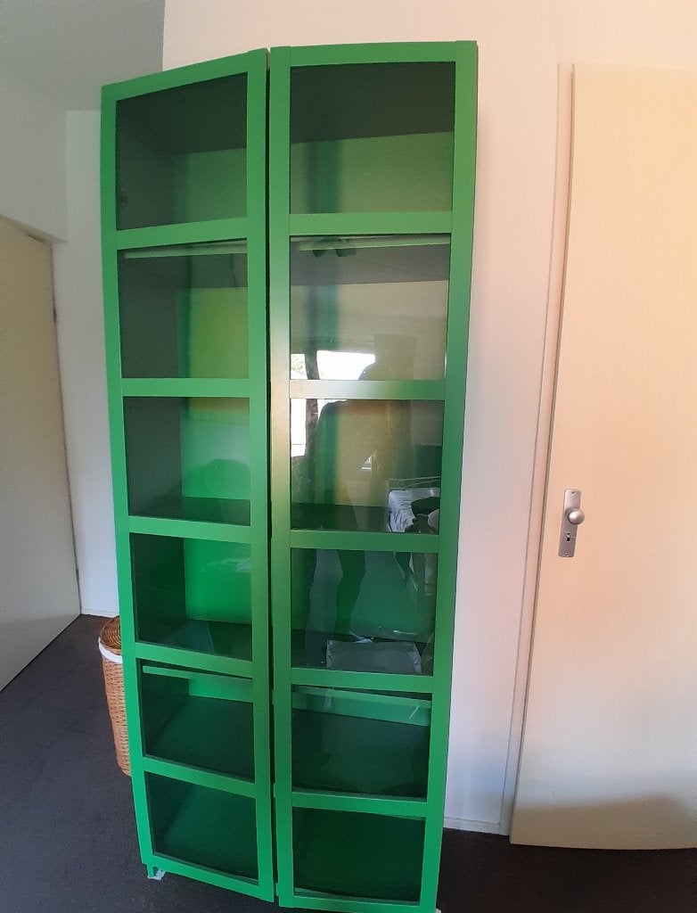 Hippe groene vitrine kast - gratis op te halen, Ophalen, Gebruikt, 50 tot 100 cm, 150 tot 200 cm