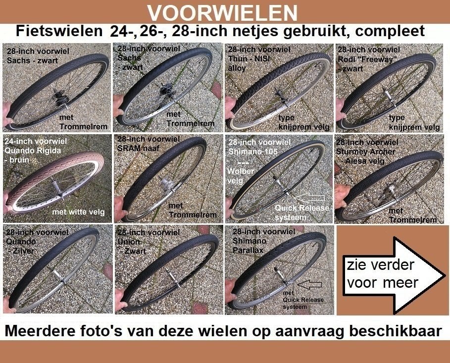 Fiets voorwielen 24, 26 en 28-inch gebruikt, compleet + band, Ophalen, Gebruikt, Wiel