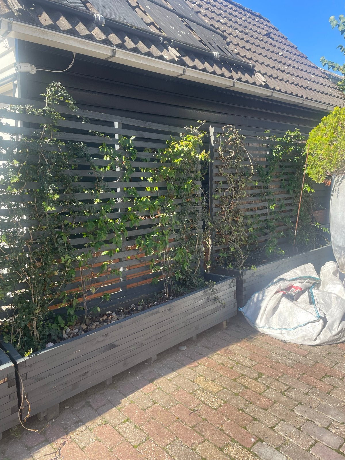 Houten plantenbak met trellis - Grijs, Tuin en Terras, Ophalen, Gebruikt, Hout, 150 tot 200 cm