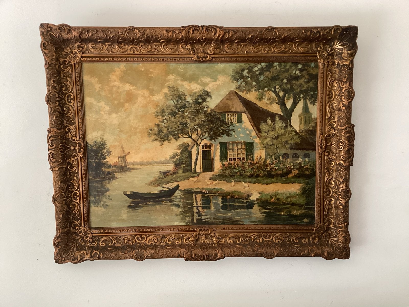 Schilderij Jan Bolster - Hollands landschap met boerderij, Doek, Ophalen of Verzenden, Gesigneerd, Landschap