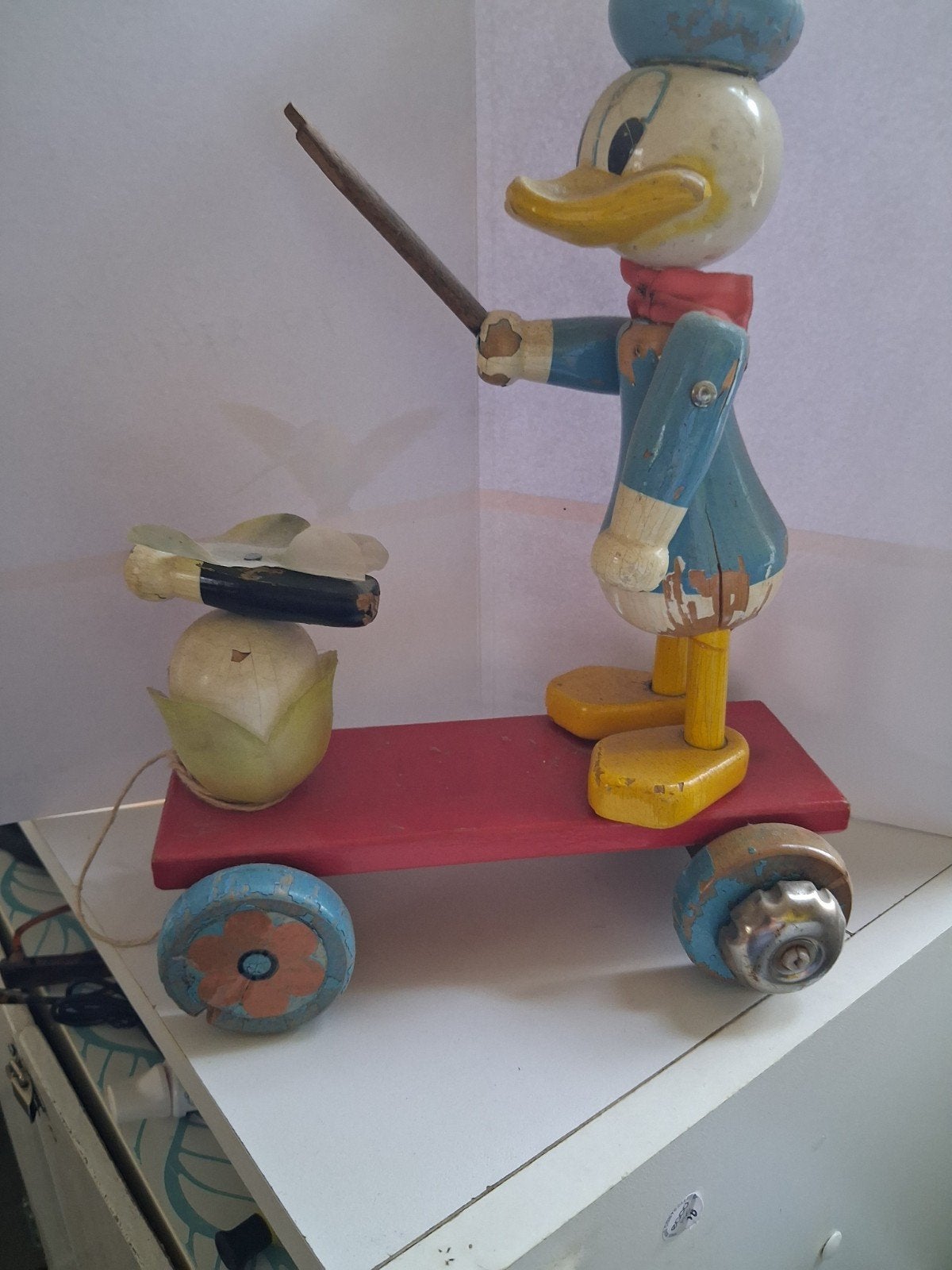 Vintage Houten Duw- of Trekspeelgoed Donald Duck, Ophalen of Verzenden, Gebruikt, Duw- of Trekspeelgoed