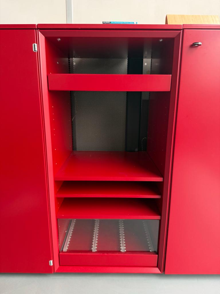 Rode modulaire buffetkast design Interlübke lades en planken, Ophalen, Zo goed als nieuw