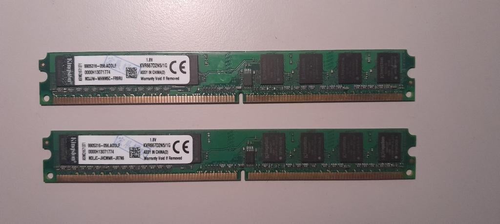 Kingston 1GB DDR2 667MHz Desktop RAM Set van 2 (2GB totaal), Computers en Software, RAM geheugen, Ophalen of Verzenden, Zo goed als nieuw