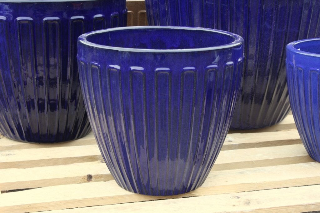 Geglazuurde aardewerk bloempotten blauw (4 maten) terras, Ophalen, 40 cm of meer, Rond, Nieuw