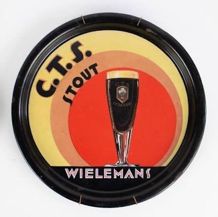 GEZOCHT ZOEK oud emaille dienblad van brouwerij Wielemans, Ophalen, Gebruikt, Rond, Dienblad