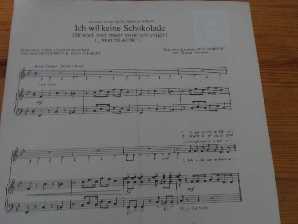 Ich will keine schokolade - jack morrow, Muziek en Instrumenten, Bladmuziek, Gebruikt, Gitaar, Ophalen of Verzenden, Artiest of Componist