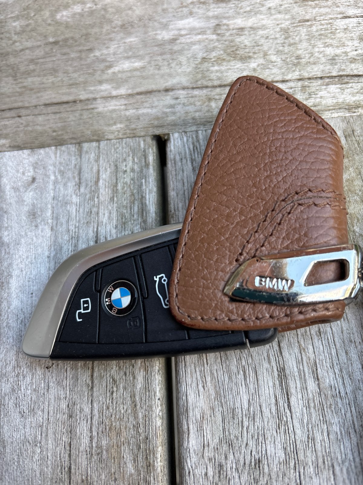Leren originele sleuteletui, voor BMW sleutel, kleur bruin, Ophalen of Verzenden, Zo goed als nieuw