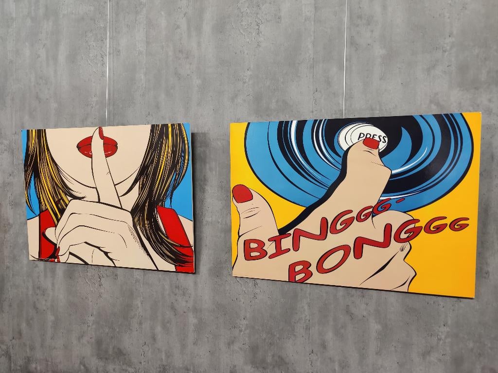Vintage 2x Pop Art Wanddecoratie - Deborah Azzopardi 1999, Gebruikt, Ophalen of Verzenden, Schilderij, Minder dan 50 cm