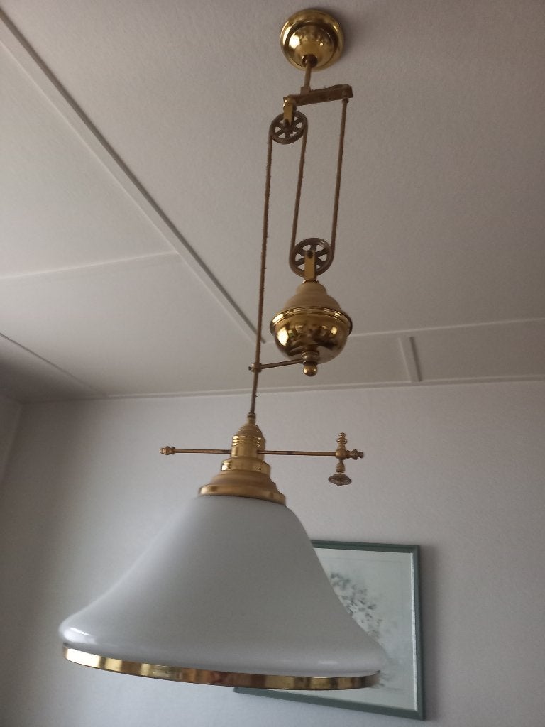 Lampen hang lamp in hoogte verstelbaar, Ophalen, Gebruikt, Glas, E27 (groot)
