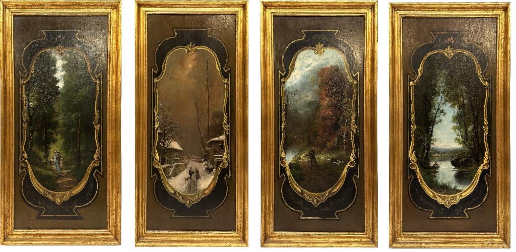 Vierluik  "Seasons"van Théodore Levigne   anno 1890, Antiek en Kunst, Ophalen