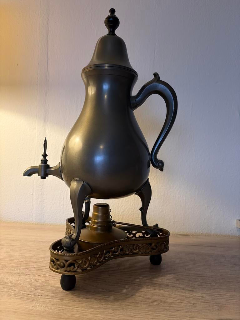 Antieke tinnen theeketel met brander, Antiek en Kunst, Antiek | Tin, Ophalen of Verzenden