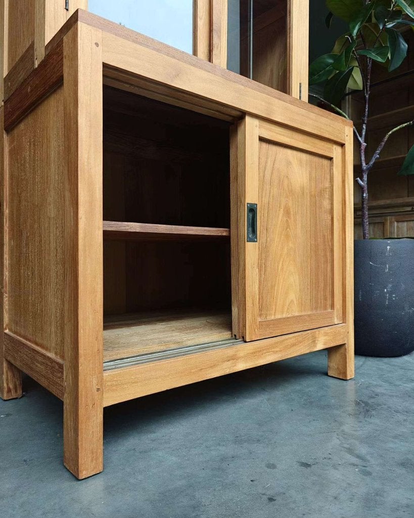 Schoolkast | Servieskast teakhout | Oude biologiekast #9262, Gebruikt, -, 200 cm of meer, -