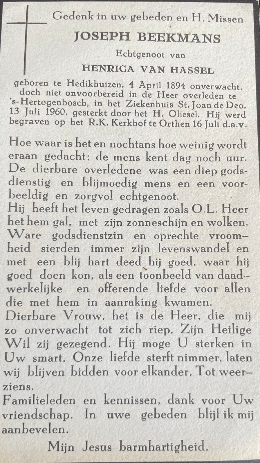 Joseph Beekmans  1894 Hedikhuizen, Ophalen of Verzenden
