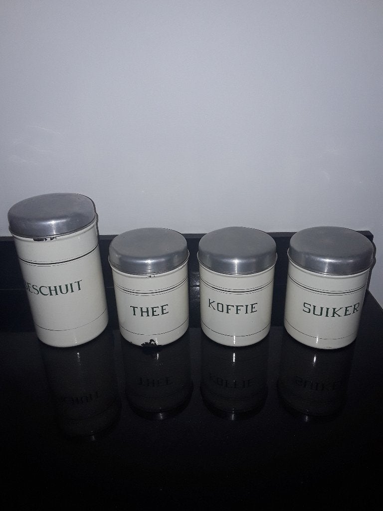 Emaille koffie thee suiker en beschuit bus, Verzenden