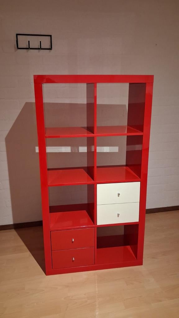 Rood vakkenkast met lades - Zo goed als nieuw, 100 tot 150 cm, Zo goed als nieuw, Modern, 25 tot 50 cm