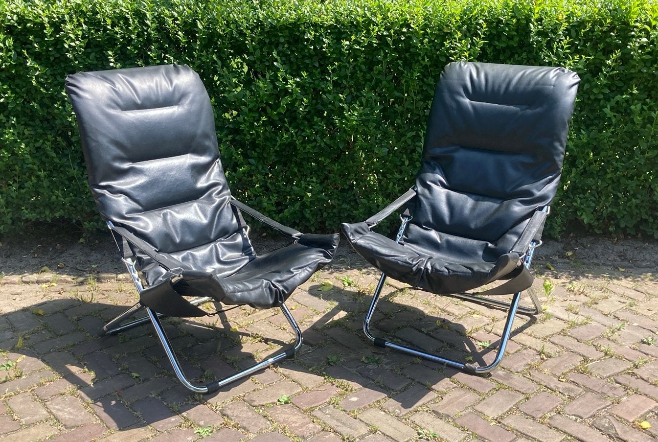 Modello Fiam 2x zwart leren (tuin-)stoel italiaans, Ophalen, Zwart, Zo goed als nieuw, Eén