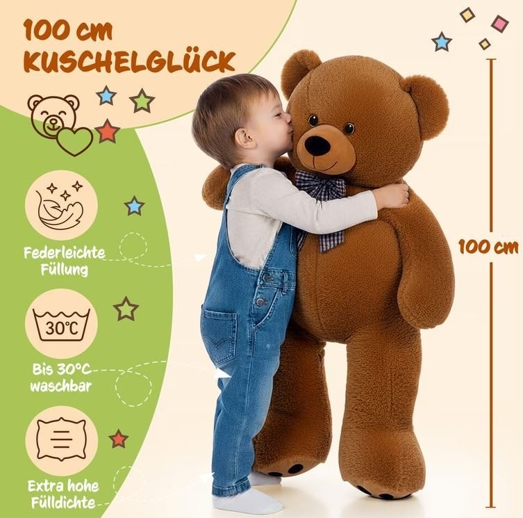 Knuffelbeer pluche beer teddybeer 100 cm GRATIS BEZORGD!, Overige merken, Beer, Nieuw, Nvt
