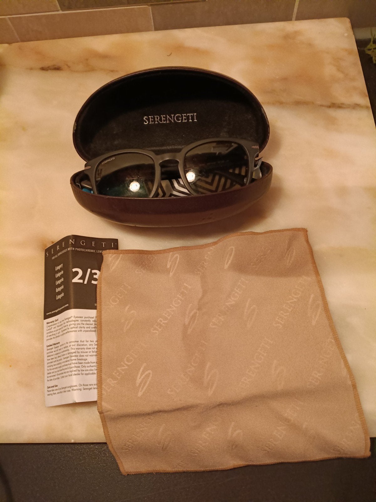 Serengeti Polarized Zonnebril met Hoesje en Doekje, Overige merken, Zonnebril, Bruin, Nieuw