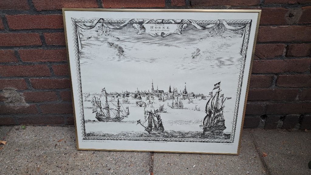 prent van haven Hoorn o0mstreeks 1700, Antiek en Kunst, Kunst | Schilderijen | Klassiek, Maritiem / water, Achter glas, Ophalen of Verzenden