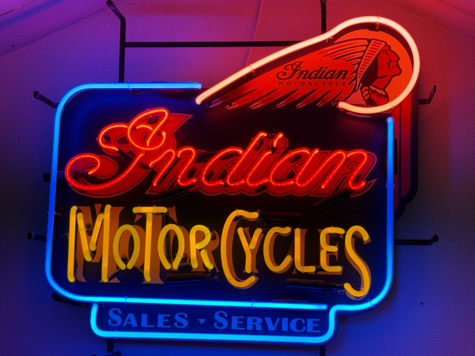 Indian Motorcycles Neon Reclamebord - Sales & Service, Ophalen of Verzenden