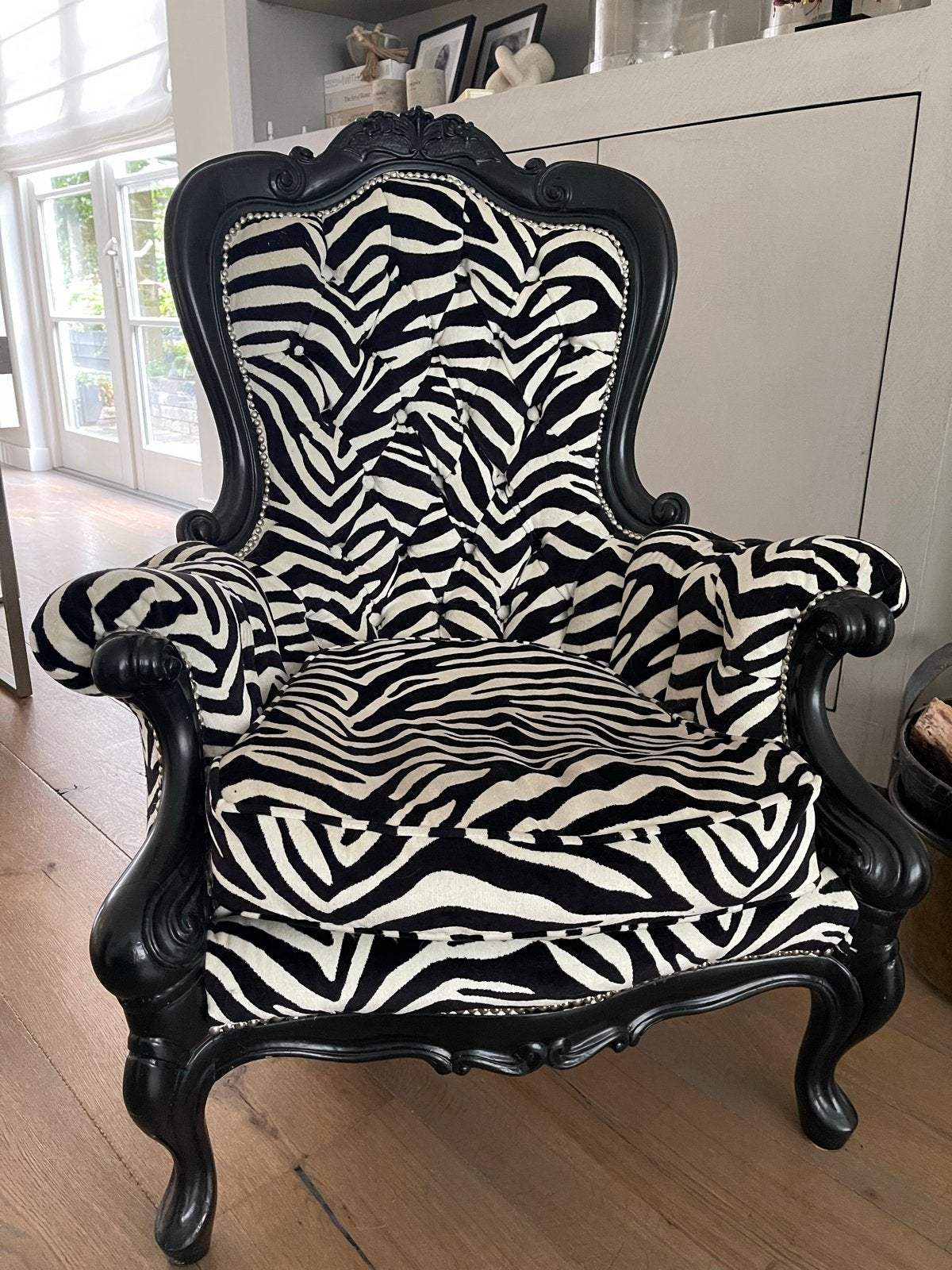 Zebraprint fauteuil - Barok stijl, Ophalen, Gebruikt, Hout, 75 tot 100 cm