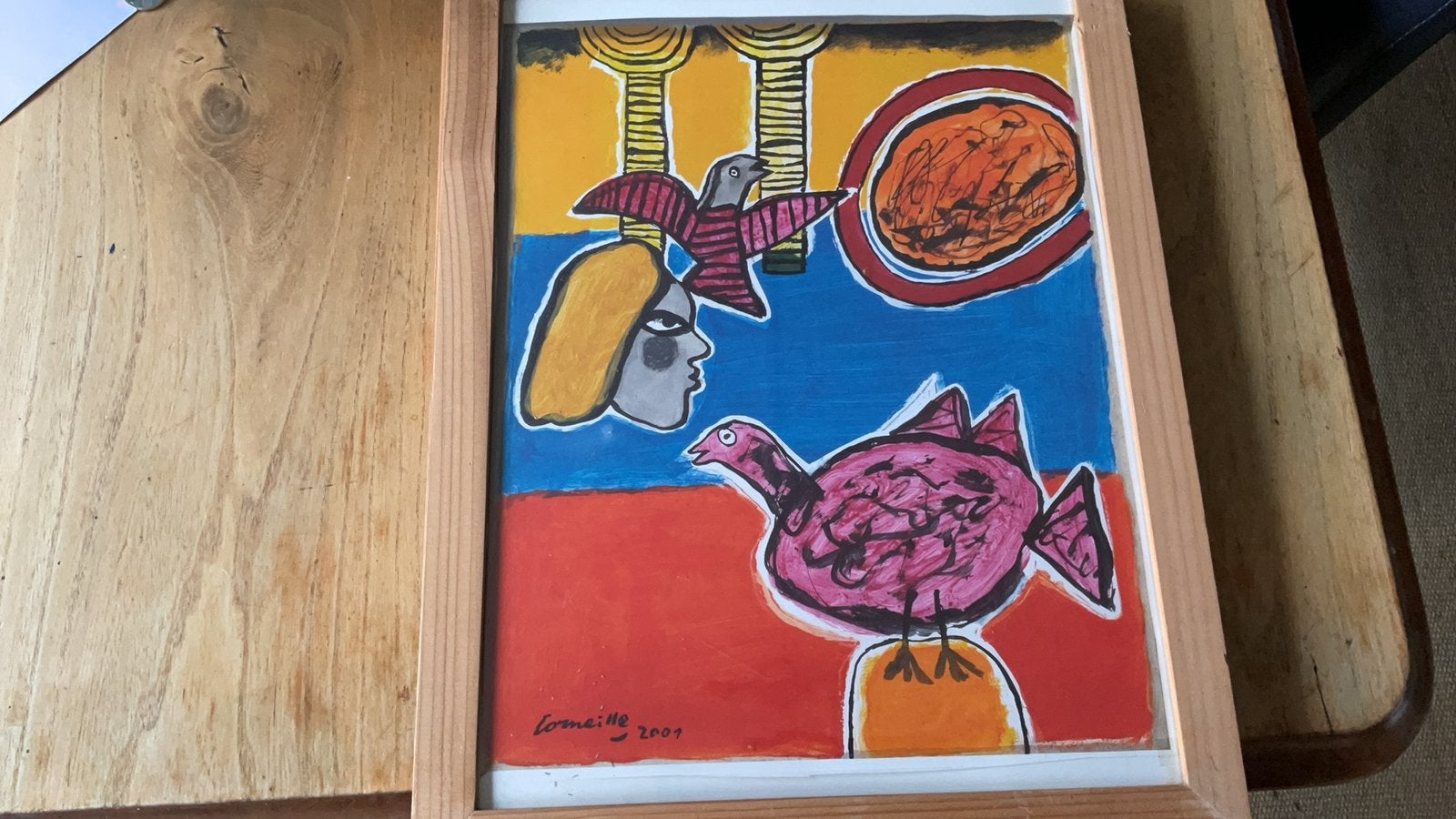 3 posters van Corneille in eenvoudige houten lijstjes, Antiek en Kunst, Kunst | Schilderijen | Modern, Ophalen of Verzenden