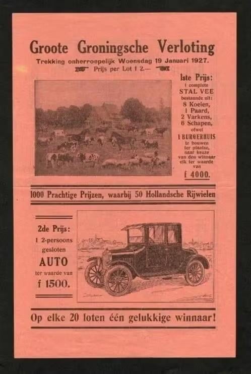Folder Groote Groningse Verloting Auto Piano Motor Vee 1927, Ophalen of Verzenden, Zo goed als nieuw