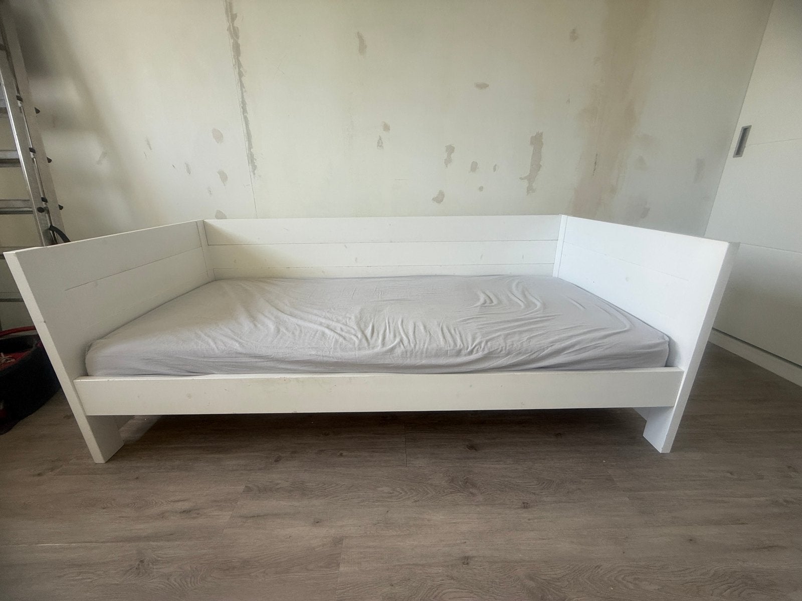 Eenpersoons bed, hout, wit, 200x90cm met logeerbed, Huis en Inrichting, Ophalen, Gebruikt, 90 cm, Eenpersoons