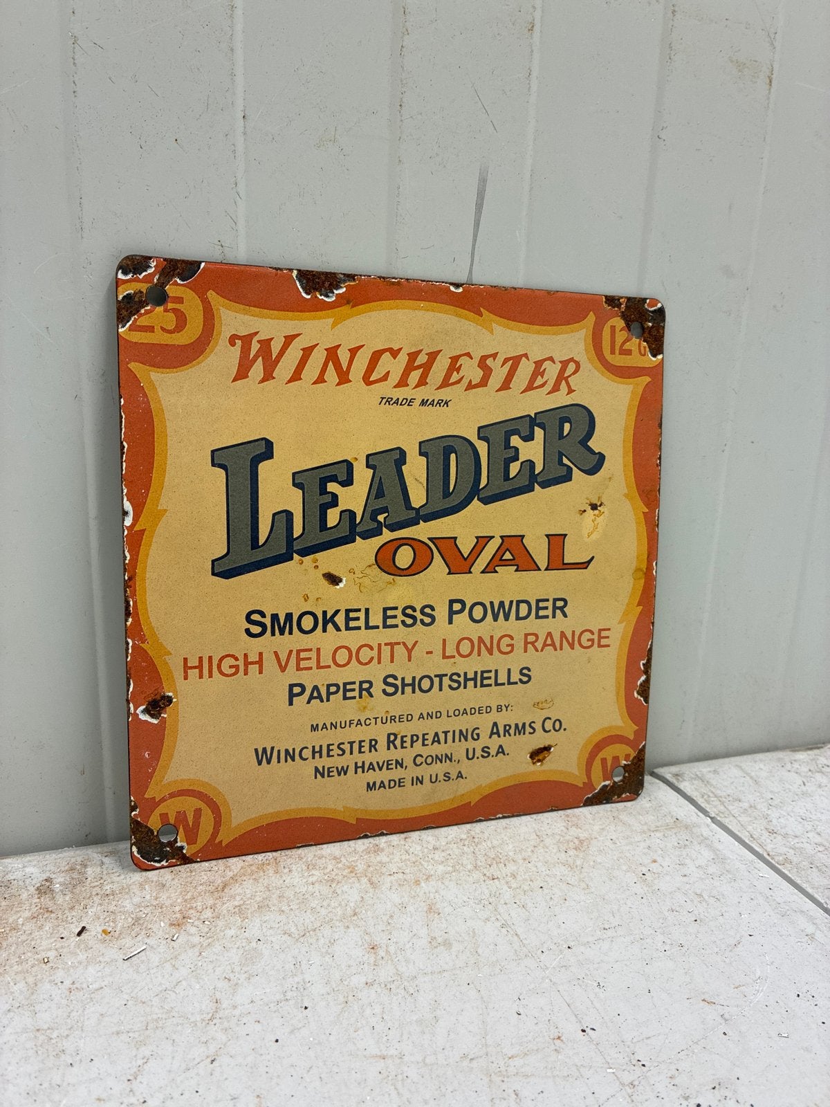 Winchester Leader Oval – Vintage Reclamebord, Ophalen of Verzenden
