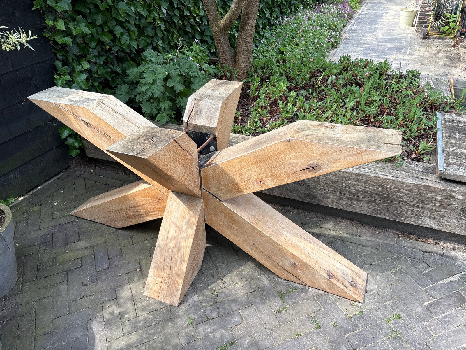 Robuuste eikenhouten tafelpoot - uniek design, Huis en Inrichting, Tafelonderdelen, Ophalen, Tafelpoot, Gebruikt, 50 tot 100 cm