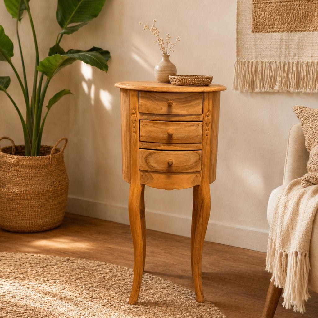 ladekastje teak  - 35 x 35 cm - 3 lades - Gratis bezorgd
