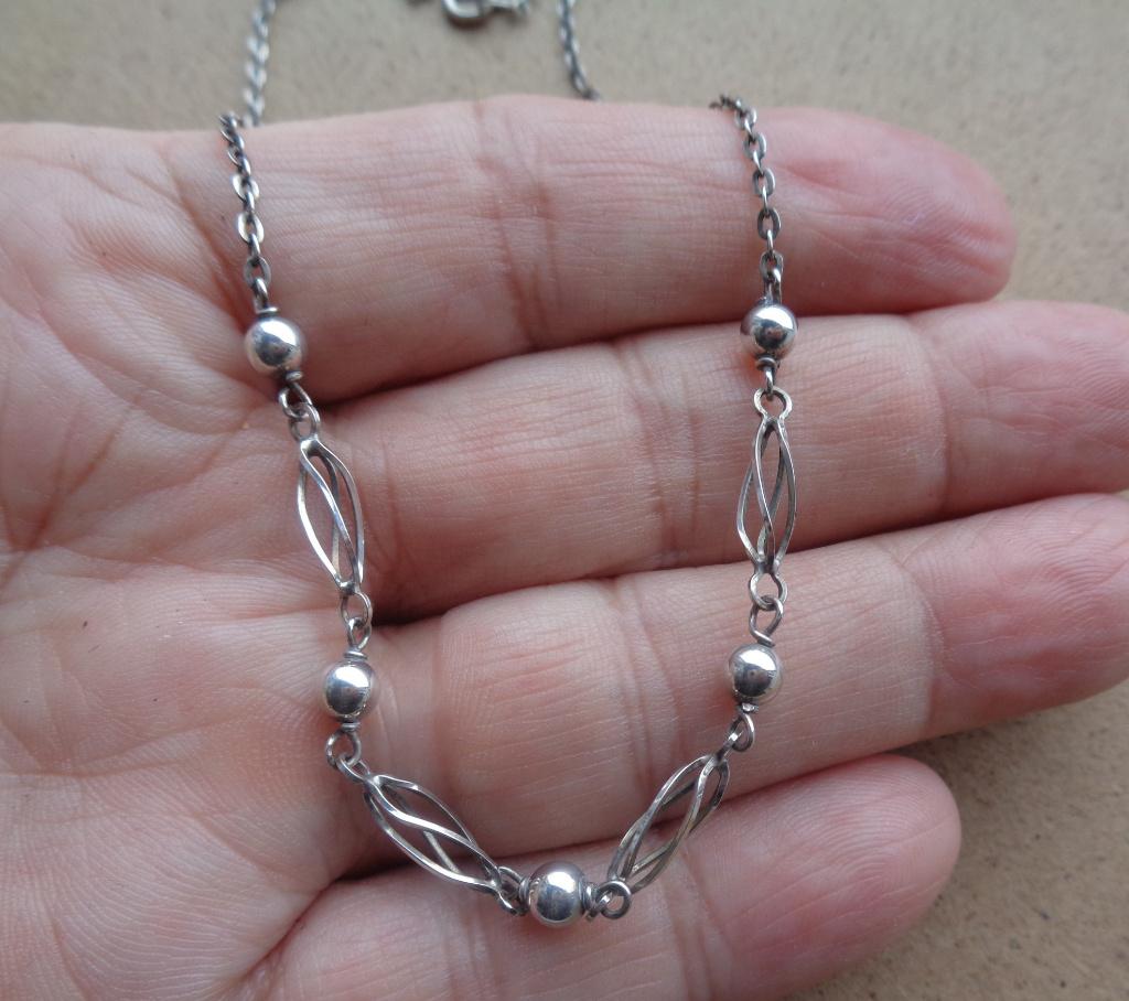 zilveren ketting met open schakels en bolletjes [400], Verzenden, Zo goed als nieuw, Zilver, Zilver