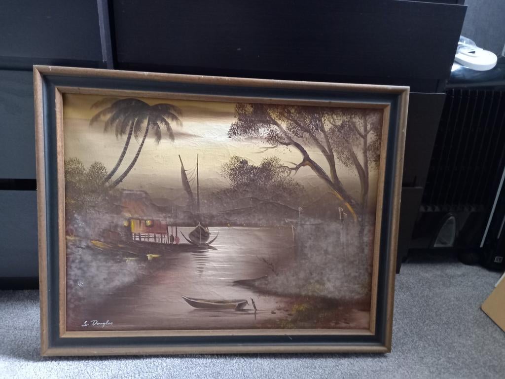 Schilderij Aziatisch waterlandschap S.Douglas, Ophalen