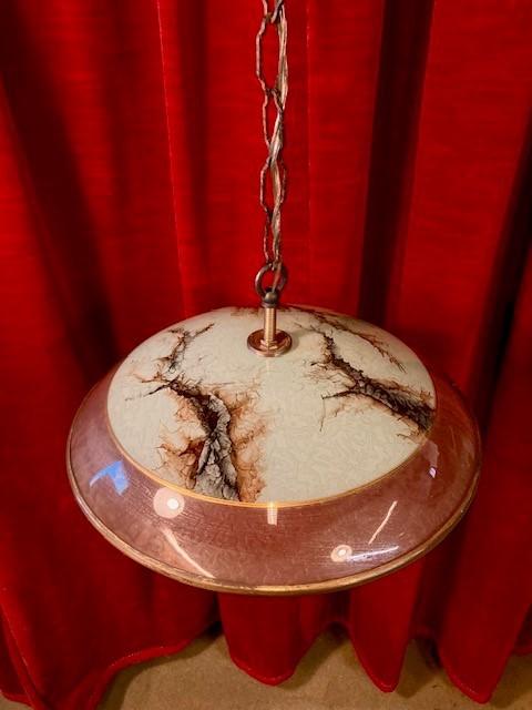 Art Deco hanglamp - vintage jaren '30 -groen geaderd glas -, Ophalen, Gebruikt, Overige typen, Overige fittingen