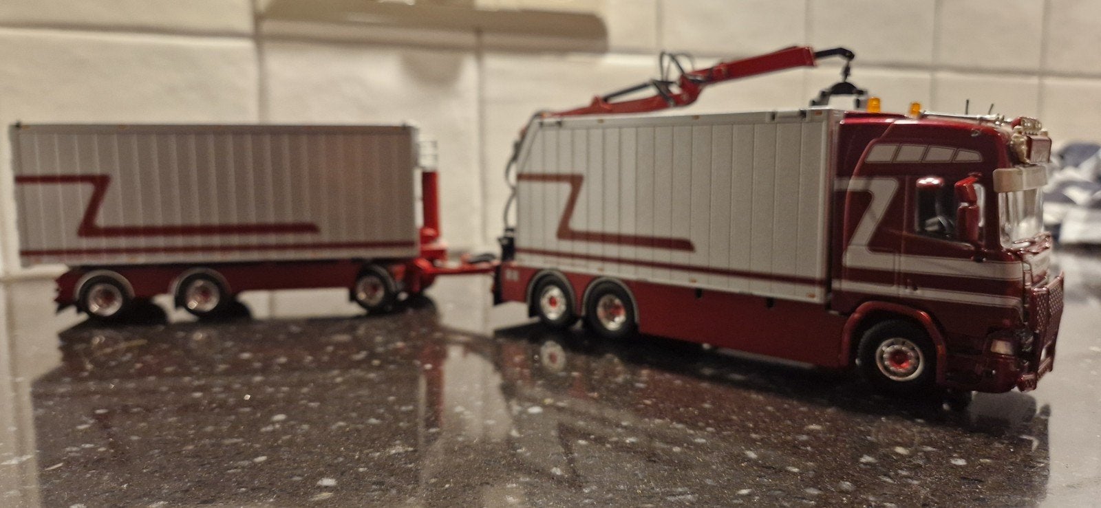 Tekno Scania V8 met aanhanger en kraan van Leeuwen, Ophalen, Zo goed als nieuw, Overige merken