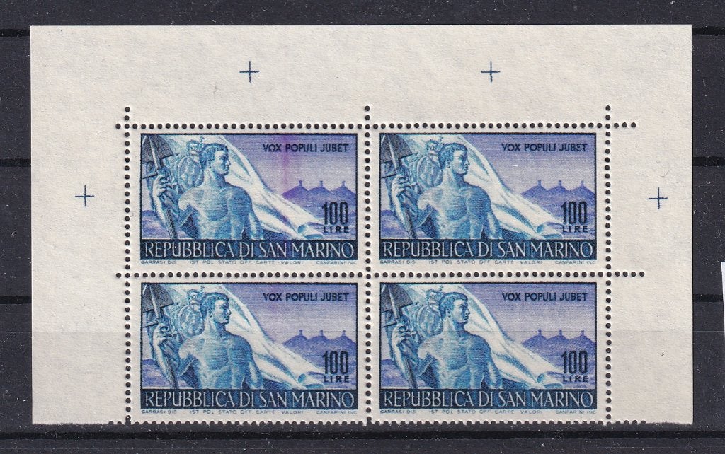A216A) 1948 San Marino Mi 401 bl van 4 MNH €400 geen gar, Verzenden, Postfris