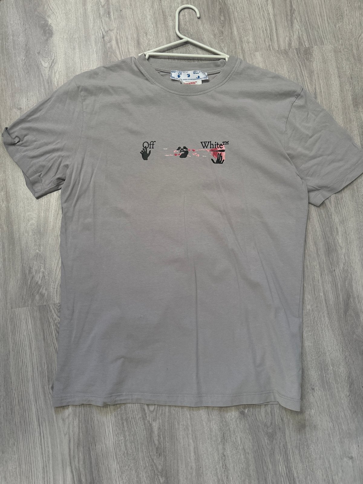 Off-White T-shirt met print - Maat M, Kleding | Heren, Ophalen of Verzenden, Gedragen, Maat 48/50 (M), Grijs