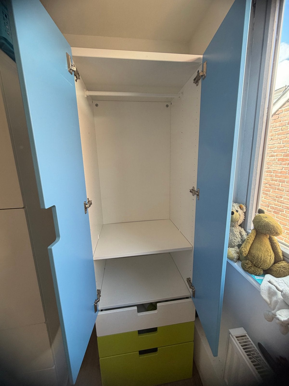 Kledingkast met lades en hangruimte - Blauw/Wit/Groen, Ophalen, Gebruikt, 50 tot 100 cm, Met lade(s)