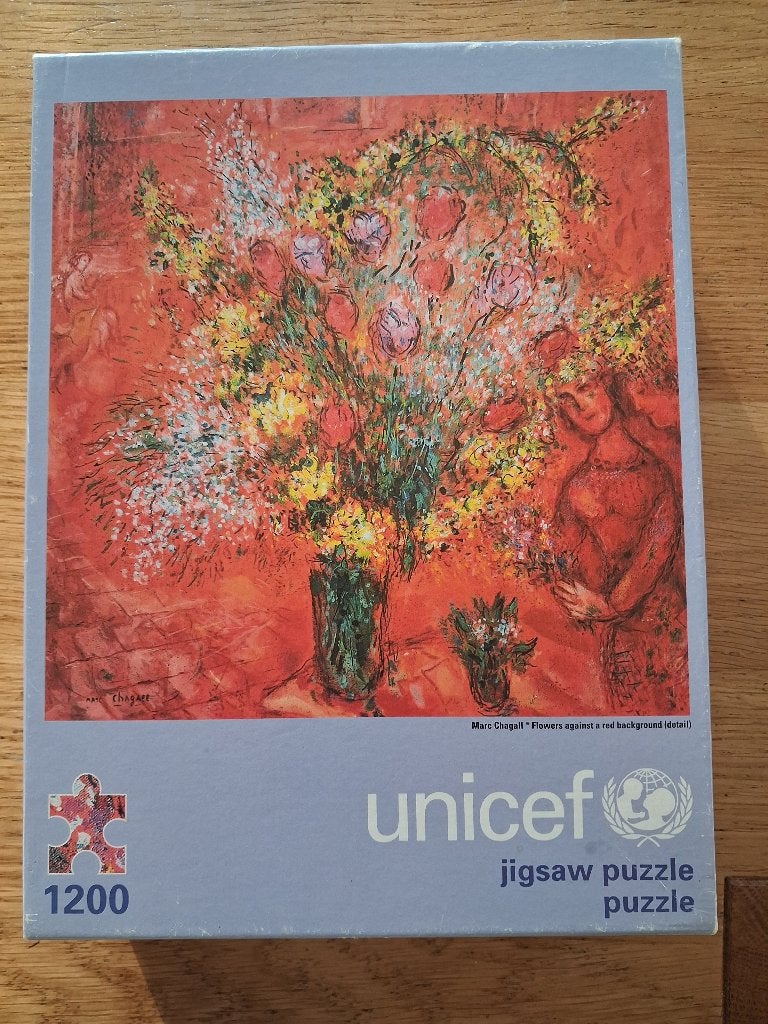 Unicef, puzzel Chagall, 1200 stukjes, Hobby en Vrije tijd, Ophalen of Verzenden, 500 t/m 1500 stukjes, Gebruikt, Legpuzzel