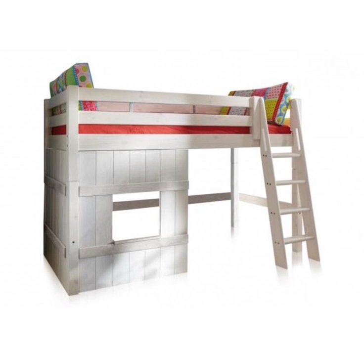 Bed, Half hoogslaper met 2 (hut)panelen, lattenboden etc, Kinderen en Baby's, Kinderkamer | Stapelbedden en Hoogslapers, Ophalen