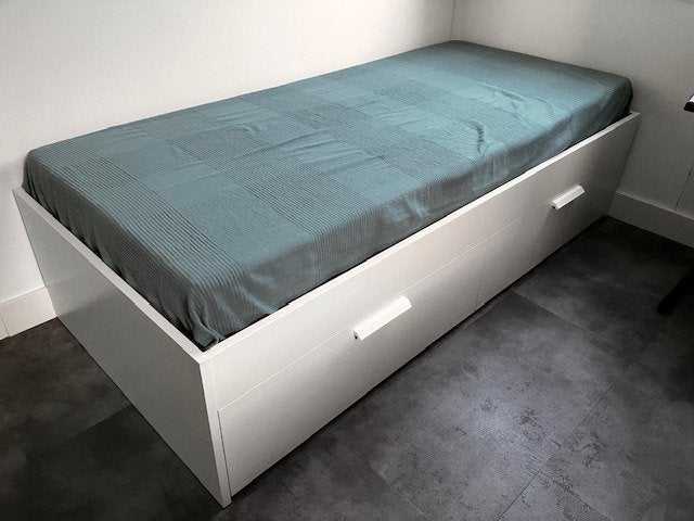 Lade bed, Ophalen, 90 cm, Eenpersoons, Wit