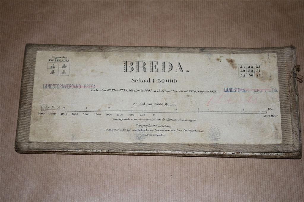 Antieke stafkaart op linnen - Breda - 1921, Boeken, Atlassen en Landkaarten, Gelezen, Ophalen of Verzenden, Landkaart, 1800 tot 2000