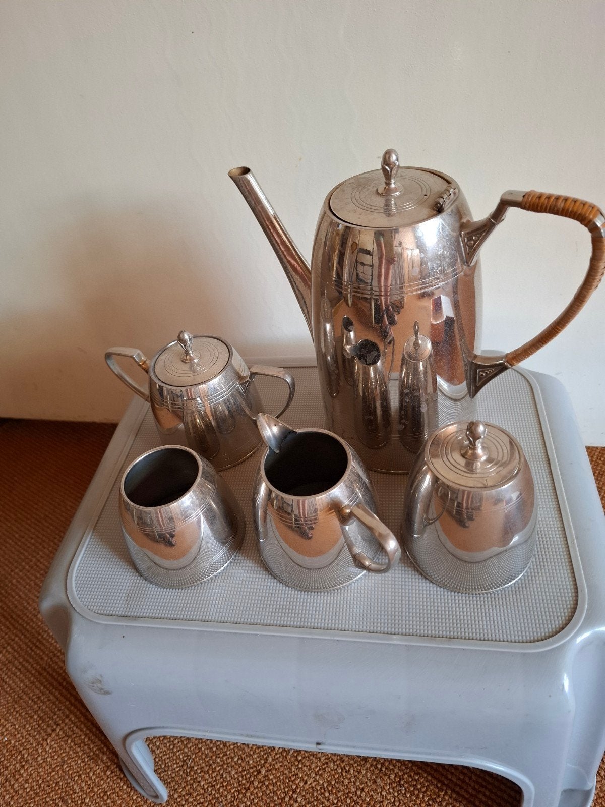 Vintage Zilverkleurig Suiker- en Melkstel met Potje, Ophalen of Verzenden, Zilver