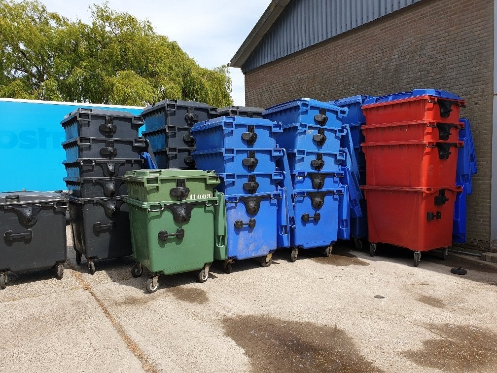 KUNSTOF AFVALCONTAINER 1100L- DIRECT BESCHIKBAAR, Huis en Inrichting, Woonaccessoires | Prullenbakken, Ophalen, Kunststof, Gebruikt