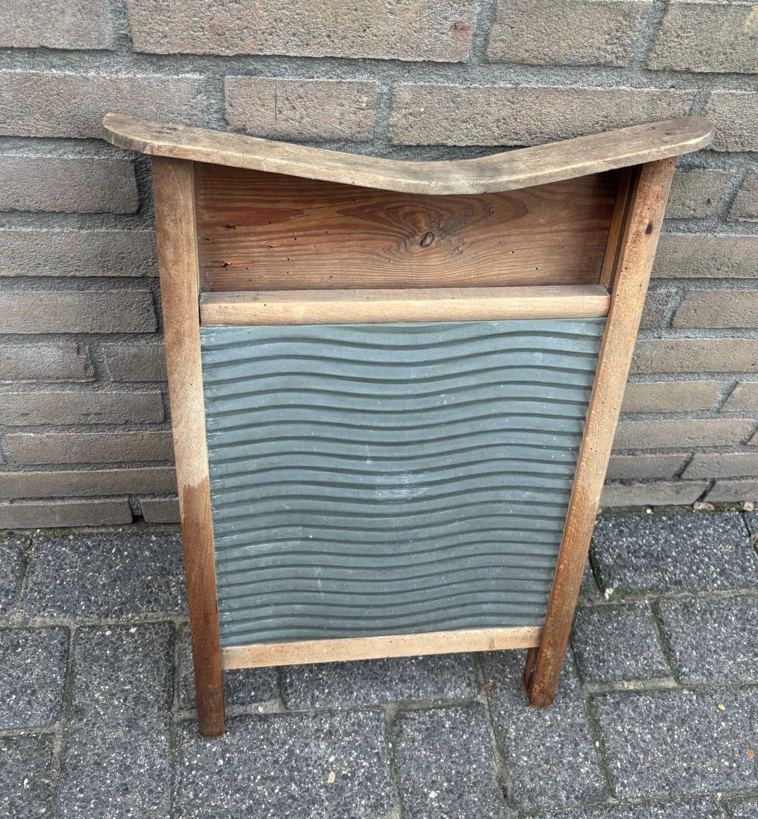 Antieke houten wasbord met zinken plaat, Ophalen of Verzenden