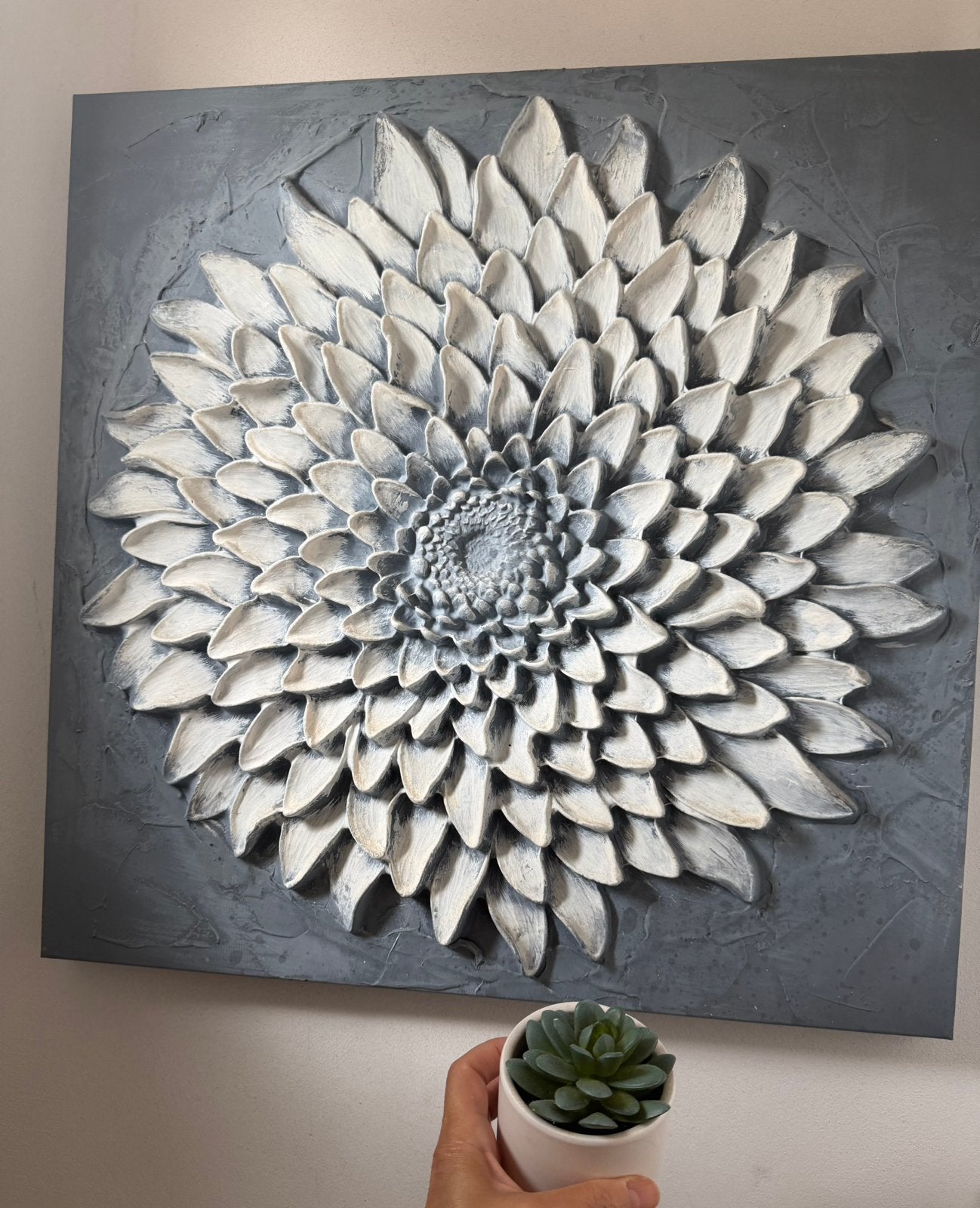 Schilderij met bloem/vetplantje, Ophalen